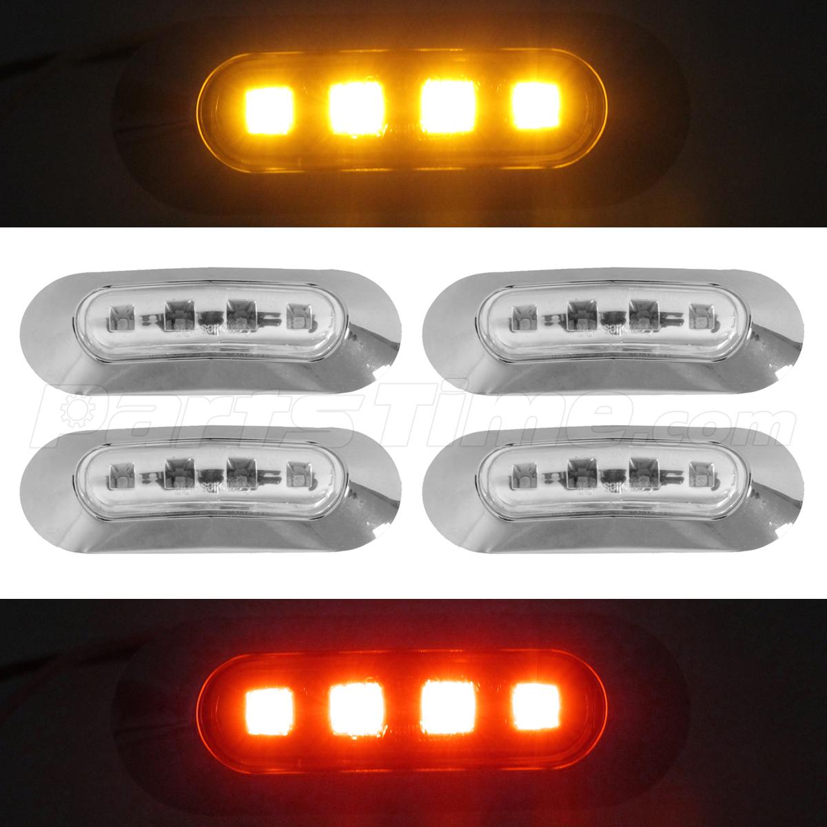 4x Led Side Marker Clear Lens Amber/Red RV Trailer Light 24V12V 4led