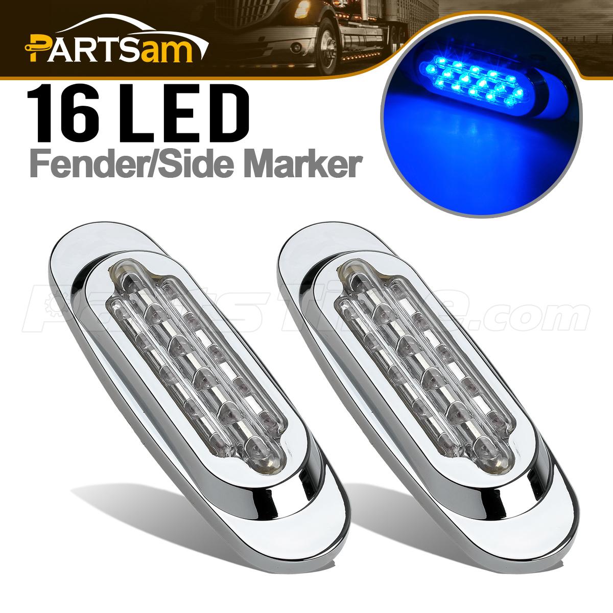 Pair Blue Led Marker Light Clearance Universal Flush Mount 16LED Bumper