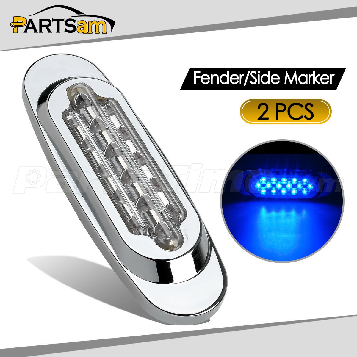 Pair Blue Led Marker Light Clearance Universal Flush Mount 16LED Bumper